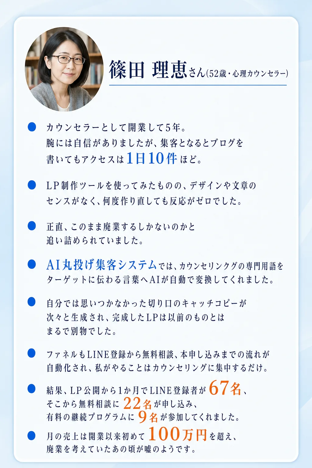 実践した方々が手にした驚きの変化 事例1 中村 彩香さん(38歳・パーソナルコーチ) 独立して3年目、 SNSを毎日更新（全文は画像内に記載）